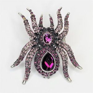 Spider Tarantula Pink Crystals Stretch Band Large Spider Charm Ring